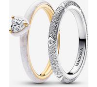 Pandora Ensemble de Bagues Texture & Cœur Chakra Blanc Argent Massif & Métal doré à l'Or 14 carats one size