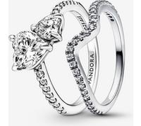 Pandora Ensemble de Bagues Vague et Cœur Double Scintillantes Argent Massif one size