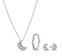 PANDORA Ensemble de bijoux Lune pour femme comprenant collier, bague et boucles d'oreilles, en argent sterling 925 orné de zirconiums cubiques étincelants 21122 58