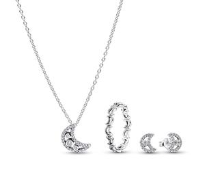 PANDORA Ensemble de bijoux Lune pour femme comprenant collier, bague et boucles d'oreilles, en argent sterling 925 orné de zirconiums cubiques étincelants 21122
