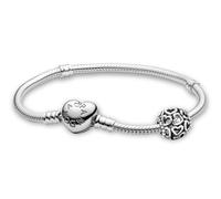 PANDORA Ensemble de bijoux pour femme : bracelet avec fermoir en forme de cœur et breloque boule ornée de cœurs, argent sterling 925, idée cadeau romantique 28926 21 cm