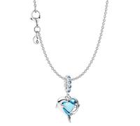 PANDORA Ensemble de bijoux pour femme : collier avec pendentif dauphins en verre de Murano bleu en forme de cœur, argent 925, idée cadeau romantique 28908