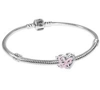 PANDORA Ensemble de bracelets pour femme, bijoux en argent avec cœur et papillon entrelacés, chaîne serpent polie et breloque perle, cadeau pour femme, lot 21761 18 cm