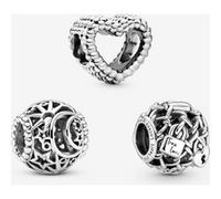 Pandora Ensemble de charms Cœur Ouvert, Cadenas et Soleil, Étoiles & Lune