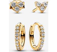 Pandora Ensemble de Clous d’Oreilles Cœur Trois Pierres & Créoles Scintillantes Doré à l'Or one size