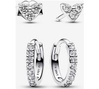 Pandora Ensemble de Clous d’Oreilles Cœur Trois Pierres & Créoles Scintillantes one size