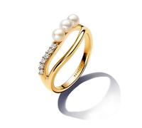 Pandora Bague Double Anneau Perle de Culture d'Eau Douce Traitée & de Forme Organique - Sz. 52 52