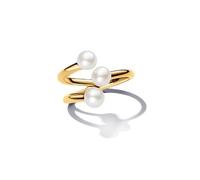 Pandora Essence Bague ouverte en métal plaqué or 14 carats avec perle de culture d’eau douce traitée blanche, taille 52