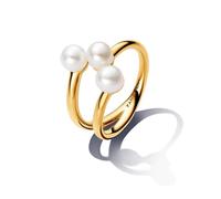 Pandora Essence Bague ouverte en métal plaqué or 14 carats avec perle de culture d’eau douce traitée blanche, taille 58