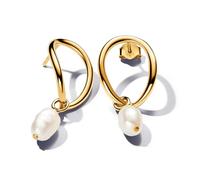 Pandora Essence Clous d’oreilles en métal plaqué or 14 carats avec perle de culture d’eau douce traitée blanche baroque