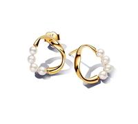 Pandora Essence Clous d’oreilles en métal plaqué or 14 carats avec perle de culture d’eau douce traitée blanche