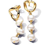 Pandora Essence Clous d’oreilles en métal plaqué or 14 carats avec perle de culture d’eau douce traitée blanche baroque