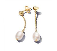 Pandora Essence Clous d’oreilles en métal plaqué or 14 carats avec perle de culture d’eau douce traitée blanche baroque