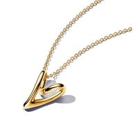 Pandora Essence Clous d’oreilles en métal plaqué or 14 carats avec perle de culture d’eau douce traitée blanche baroque