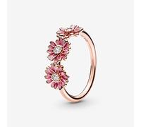 Pandora Garden Bague Trio de Marguerites Rose en métal plaqué or rose 14 carats avec zircones cubiques transparentes et émail rose dégradé, taille 56