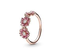 Pandora Garden Bague Trio de Marguerites Rose en métal plaqué or rose 14 carats avec zircones cubiques transparentes et émail rose dégradé, taille 54