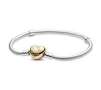 Pandora Icons Bracelet en argent avec fermoir en forme de cœur en métal plaqué or 14 carats, 16
