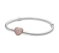 Pandora Icons Bracelet maille serpent en argent avec fermoir en forme de cœur en métal plaqué or rose 14 carats et zircones cubiques transparentes, 20