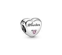 Pandora Icons Charm Cœur avec inscription « Sister » (Sœur) en argent avec zircones cubiques roses