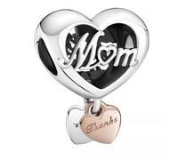 Pandora Icons Charm Cœur inscription « Mom » (Maman) en argent sterling et en métal plaqué or rose 14 carats