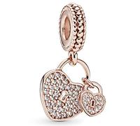 Pandora Icons Charm pendant Cadenas et Cœur en métal plaqué or rose 14 carats avec zircones cubiques transparentes
