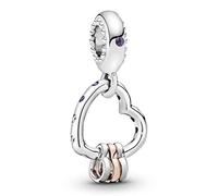 Pandora Icons Charm pendant Cœur en argent et métal plaqué or rose 14 carats avec cristal lilas, cristal violet et zircones cubiques transparentes
