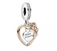 Pandora Icons Charm pendant Cœur en argent sterling et métal plaqué or rose 14 carats avec zircones cubiques transparentes