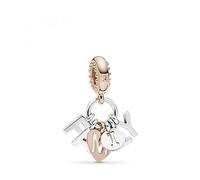 Pandora Icons Charm pendant Famille en métal plaqué or rose 14 carats et argent avec zircones cubiques transparentes