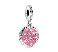Pandora Icons Charm pendant Gâteau d’anniversaire en argent sterling avec zircones cubiques transparentes et émail rose
