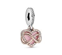 Pandora Icons Charm pendant Infini et Cœur en métal plaqué or rose 14 carats et argent sterling avec zircones cubiques transparentes et émail rose