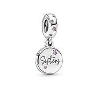 Pandora Icons Charm pendant inscription « Sisters » (Sœurs) en argent avec zircones cubiques roses