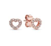 Pandora Icons Clous d’oreilles en métal plaqué or rose 14 carats avec zircones cubiques transparentes