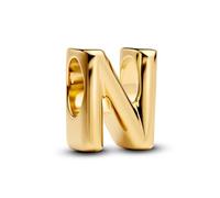 PANDORA Lettre N Alphabet Mini Charm en argent sterling plaqué or 14 carats, compatible Moments, dimensions : 6,2 x 8,3 x 6,2 mm, 763960C00