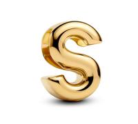 PANDORA Lettre S Alphabet Mini Charm en argent sterling plaqué or 14 carats, compatible Moments, dimensions : 6,1 x 8,3 x 5,7 mm, 763965C00
