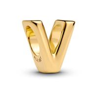 Pandora Lettre V Alphabet Mini Charm en Argent Sterling plaqué Or 14 carats, Compatible Moments, Dimensions : 6,2 x 8,2 x 7,1 mm, 763968C00