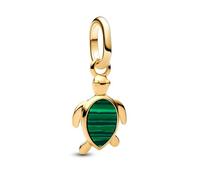 Pandora ME 763823C01 Mini breloque en forme de tortue verte avec malachite et argent sterling plaqué or 14 carats Compatible avec les pendentifs Me and Moments, 2,1x13,3x7,7 mm, Argent sterling