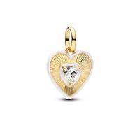 Pandora Breloque Médaillon Cœur 764409C01 – Plaqué or 14 ct, zircone, blanc – Compatible ME/Moments