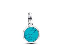Pandora ME 793388C01 Mini médaillon gravé turquoise en argent sterling avec turquoise artificielle compatible avec bracelets ME et Moments, taille unique, Argent sterling, Turquoise créée