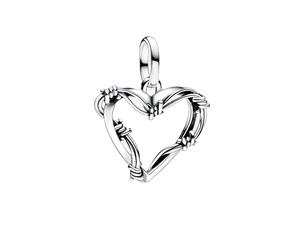 PANDORA ME 793449C00 Breloque médaillon en Forme de cœur en Fil barbelé en Argent Sterling, Compatible avec Les Bracelets ME et Moments, 3x17x18,6 mm, Argent Sterling, Pas de gemme