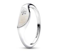 Pandora ME Bague chevalière en argent sterling avec zircones cubiques transparentes et émail blanc scintillant, taille 60