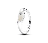 Pandora ME Bague chevalière en argent sterling avec zircones cubiques transparentes et émail blanc scintillant, taille 58