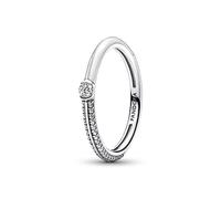 Pandora ME Bague pavé et blanche en argent sterling avec émail blanc et zircones cubiques transparentes, taille 54