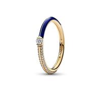 Pandora ME Bague pavé et bleue en métal plaqué or 14 carats avec zircones cubiques transparentes
