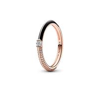 Pandora ME Bague pavé et noire en métal plaqué or rose 14 carats avec zircones cubiques transparentes et émail noir, taille 56