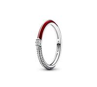 Pandora ME Bague pavé et rouge en argent sterling avec zircones cubiques transparentes et émail rouge, taille 52