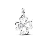 PANDORA ME Charm 793034C01 Médaillon en forme de trèfle à quatre feuilles avec cœur plaqué or 14 carats et zircone cubique, pendentif réversible, compatible avec ME Moments