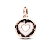 Pandora ME Charm médaillon Cœur en métal plaqué or rose 14 carats avec biorésine blanche, nacre artificielle et émail noir scintillant