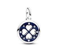 Pandora ME Charm médaillon Trèfle à quatre feuilles en argent sterling avec zircones cubiques transparentes et émail bleu scintillant