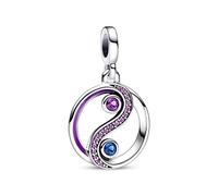 Pandora ME Charm médaillon Yin et Yang en argent sterling avec cristal bleu et violet et émail violet