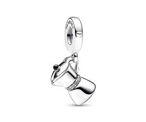 PANDORA Moka Pot Sterling Silver Dangle with Clear Cubic Zirconia and Black Enamel 792679C01 Marque, Taille Unique, Métal, Pas de gemme